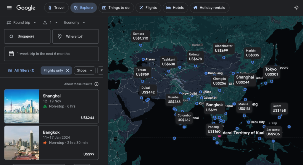 Google Flights- travel site for booking flights