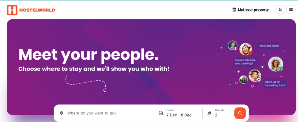 Hostelworld- travel app for booking hostels
