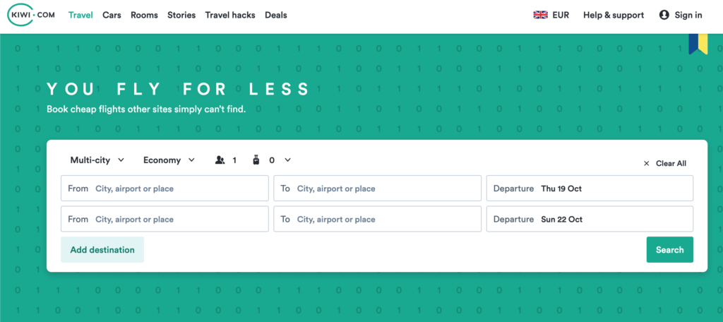 Kiwi.com- Travel apps for booking cheap flights