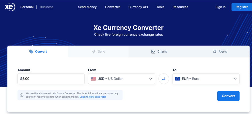 XE Currency- travel website for currency convertion