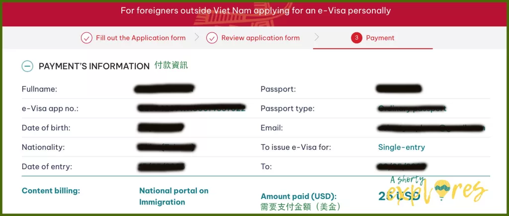 vietnam e-visa payment information