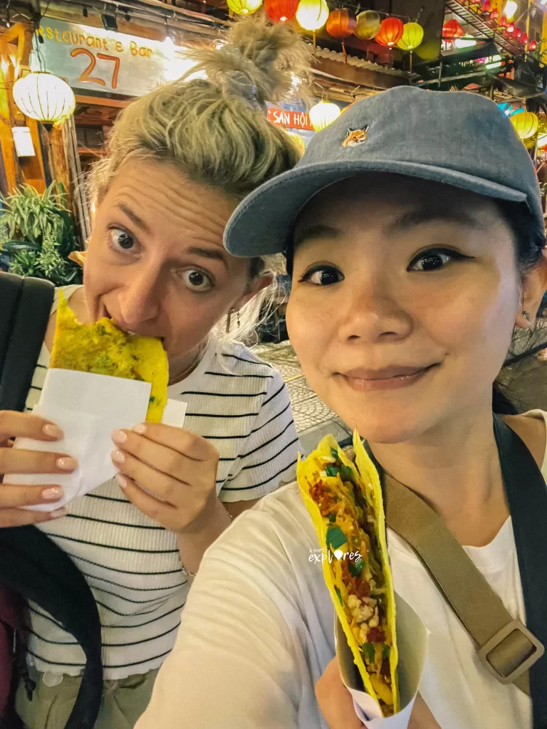trying Vietnam baked rice paper in Hoi An