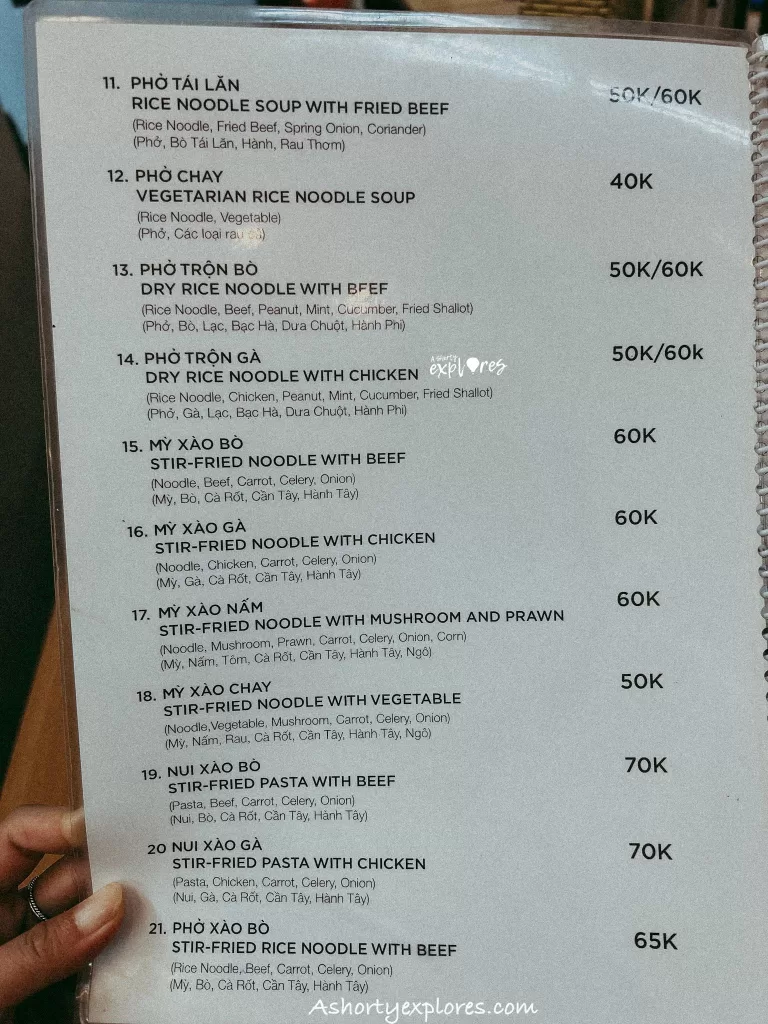 Hanoi restaurant Banh Mì Pho menu